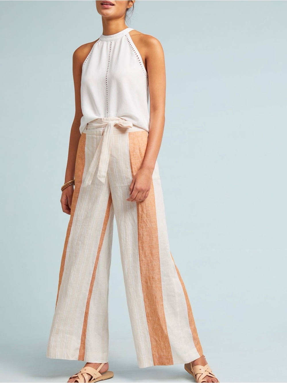 Anthropologie Ett:twa ‘Belted Striped Linen Trousers’ in “Orange Motif” Size 2